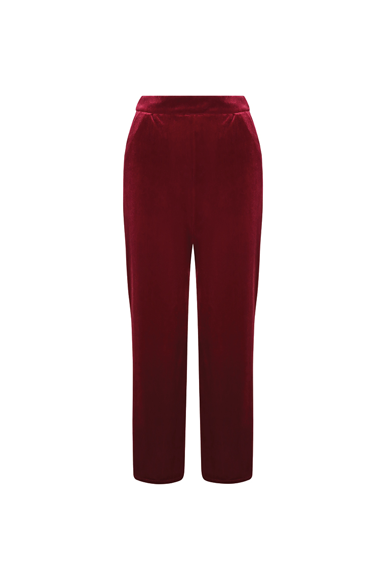Red velvet wide leg trousers