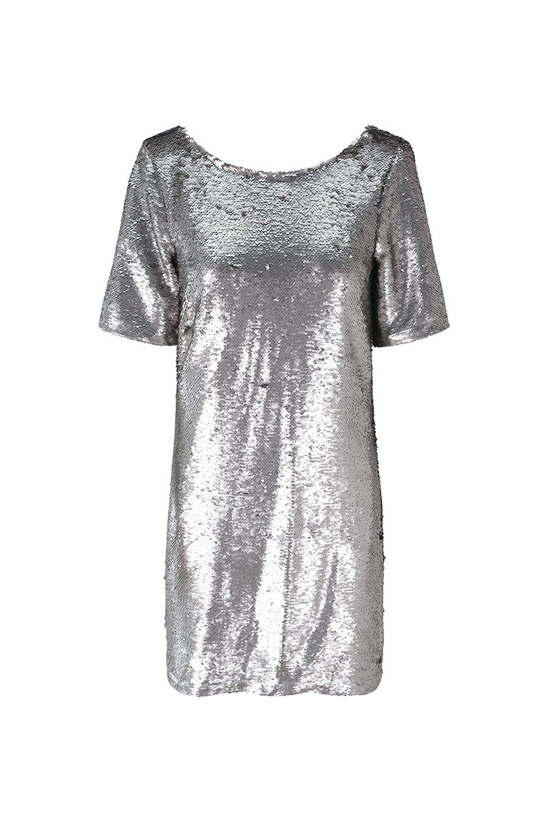 Silver Crowl Back Sequin Dress